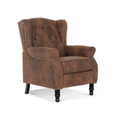 Faux Leather Suede Brown Marianna Manual Recliner Wingback Chair