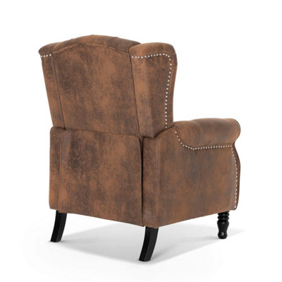 Faux Leather Suede Brown Marianna Manual Recliner Wingback Chair