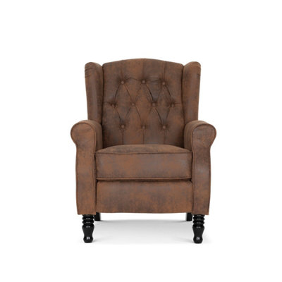 Faux Leather Suede Brown Marianna Manual Recliner Wingback Chair