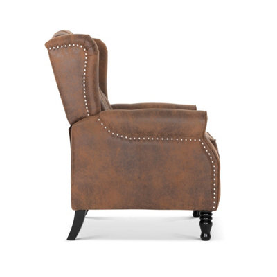 Faux Leather Suede Brown Marianna Manual Recliner Wingback Chair