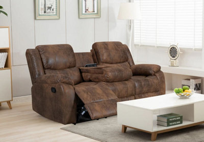3 Seater Recliner Sofa In Faux Leather Lounge Couch in Brown main image 0