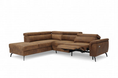Faux Leather Suede Brown Reclining Corner Sofa with Storage Left Hand ...