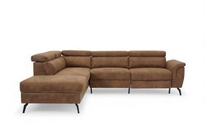 Faux Leather Suede Brown Reclining Corner Sofa with Storage Left Hand ...