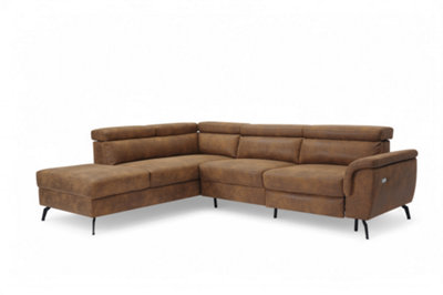 Faux Leather Suede Brown Reclining Corner Sofa with Storage Left Hand ...