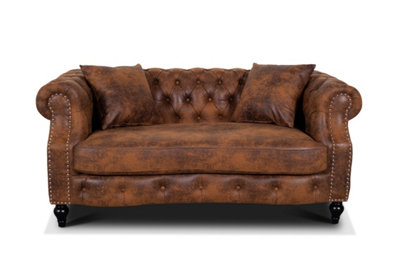 Faux Leather Suede Brown Richmond 2 Seater Chesterfield Sofa
