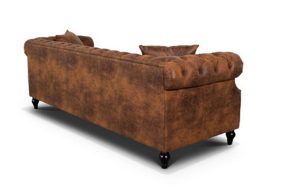 Faux Leather Suede Brown Richmond 3 Seater Chesterfield Sofa