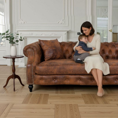 Faux Leather Suede Brown Richmond 3 Seater Chesterfield Sofa