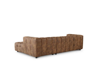 Faux Leather Suede Brown Right Hand Facing Corner Sofa with Ottoman