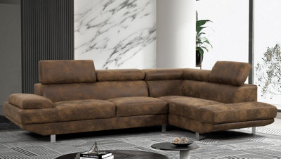 Faux Leather Suede Brown Right Hand Facing Corner Sofa