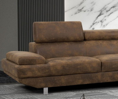 Faux Leather Suede Brown Right Hand Facing Corner Sofa
