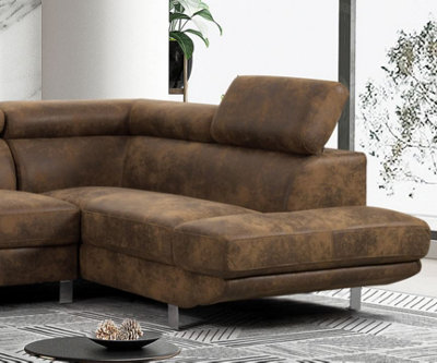 Faux Leather Suede Brown Right Hand Facing Corner Sofa