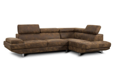 Faux Leather Suede Brown Right Hand Facing Corner Sofa