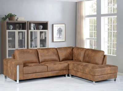 Faux Leather Suede Brown Right Hand Facing Corner Sofa
