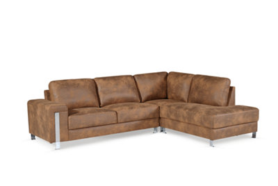 Faux Leather Suede Brown Right Hand Facing Corner Sofa