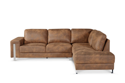 Faux Leather Suede Brown Right Hand Facing Corner Sofa