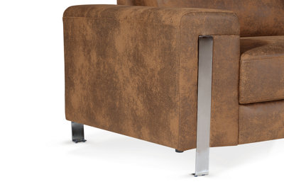 Faux Leather Suede Brown Right Hand Facing Corner Sofa
