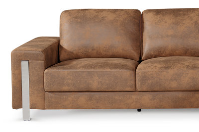 Faux Leather Suede Brown Right Hand Facing Corner Sofa