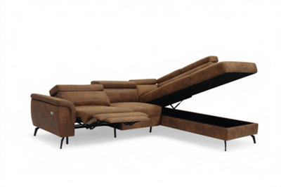 Faux Leather Suede Brown Right Hand Facing Reclining Corner Sofa with ...