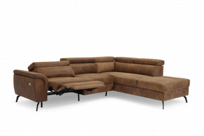 Faux Leather Suede Brown Right Hand Facing Reclining Corner Sofa with ...