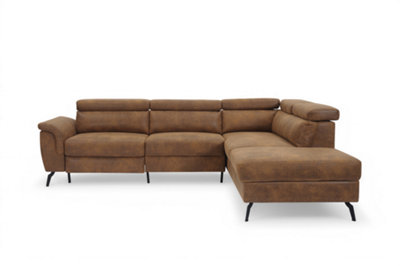 Faux Leather Suede Brown Right Hand Facing Reclining Corner Sofa with ...