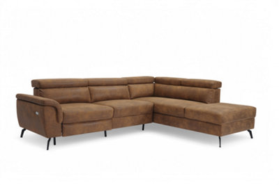 Faux Leather Suede Brown Right Hand Facing Reclining Corner Sofa with ...