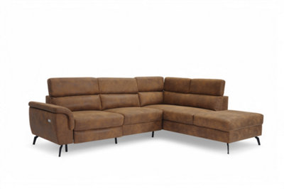 Faux Leather Suede Brown Right Hand Facing Reclining Corner Sofa with ...