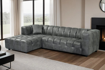 Faux Leather Suede Grey Left Hand Facing Corner Sofa LUGANO