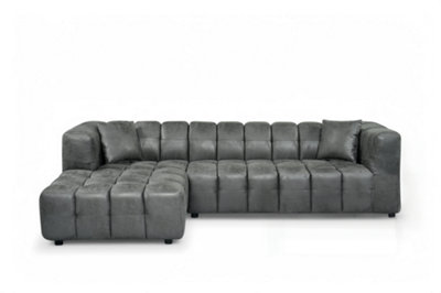 Faux Leather Suede Grey Left Hand Facing Corner Sofa LUGANO