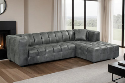 Faux Leather Suede Grey Right Hand Facing Corner Sofa LUGANO