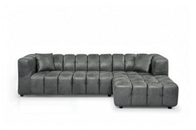 Faux Leather Suede Grey Right Hand Facing Corner Sofa LUGANO