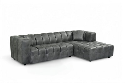 Faux Leather Suede Grey Right Hand Facing Corner Sofa LUGANO