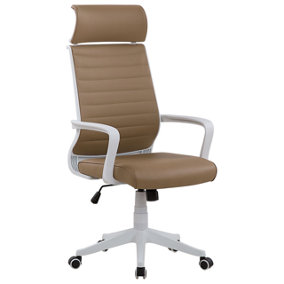 Faux Leather Swivel Office Chair Brown LEADER