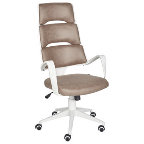 Faux Leather Swivel Office Chair White and Brown GRANDIOSE