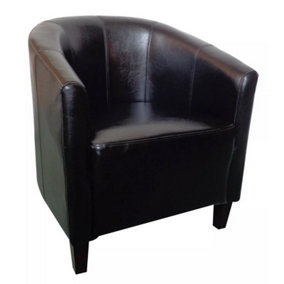 Faux Leather Tub Chair, Bucket Chair Soft Seat Armchair  for Living Room Bedroom Office Reception - Black