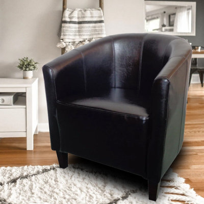 Faux Leather Tub Chair, Bucket Chair Soft Seat Armchair for Living Room  Bedroom Office Reception - Black