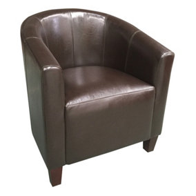 Faux Leather Tub Chair, Bucket Chair Soft Seat Armchair  for Living Room Bedroom Office Reception - Brown
