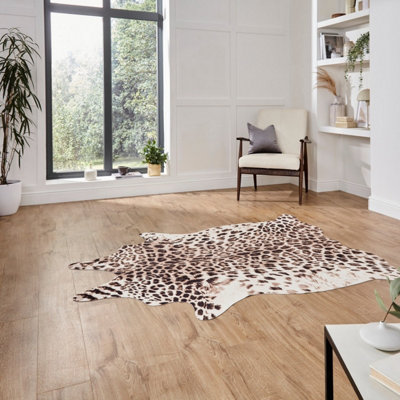 Faux Leopard Print Brown Beige Abstract Animal Cowhide Modern Rug for Living Rug for Living Room and Bedroom-130cm X 155cm