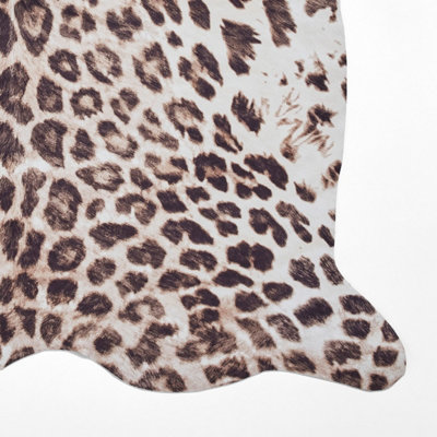 Faux Leopard Print Brown Beige Abstract Animal Cowhide Modern Rug for ...