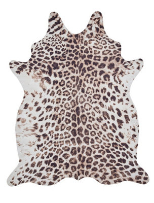 Faux Leopard Print Brown Beige Abstract Animal Cowhide Modern Rug for ...
