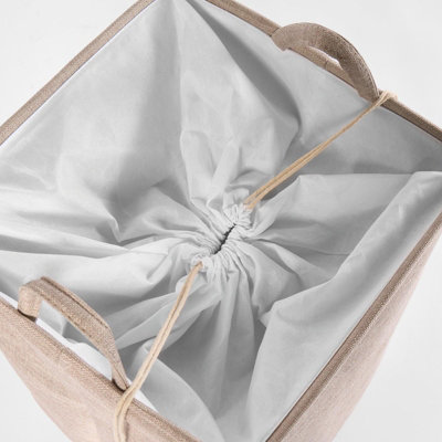 Faux Linen Laundry Bag with Handles - 3