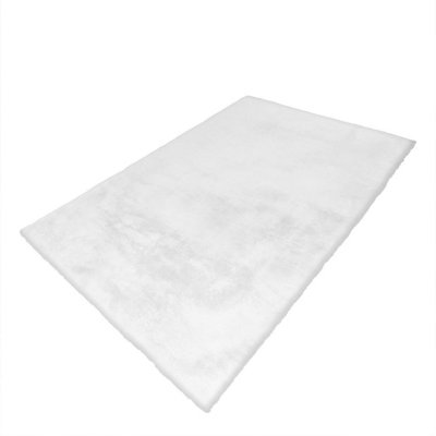 Faux Rabbit Fur Soft Silky White Premium Rug - 80cm X 150cm - 5