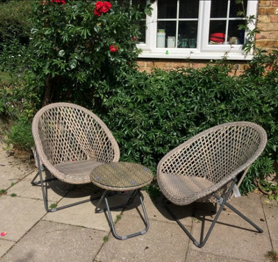 Faux Rattan Garden Furniture Patio Set Includes a Table and 2 Foldaway Chairs
