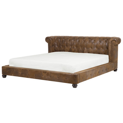 Faux Suede EU Super King Size Bed Brown CAVAILLON