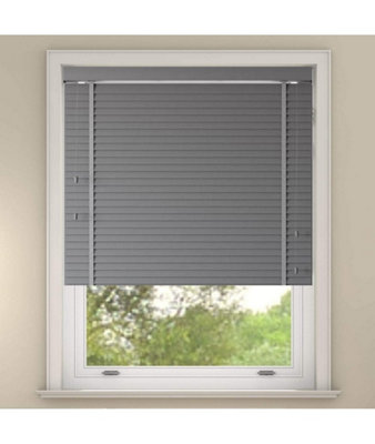Faux Wood Blind with tapes 160cm Drop 165cm Wide Light Grey
