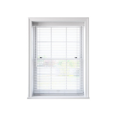 Faux Wood Venetian Blind with tapes 160cm Drop 45cm Wide White | DIY at B&Q