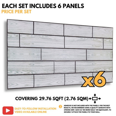 Faux Wood Wall Panels with Adhesive Included - Pack of 6 Sheets -Covering 29.76 ft²(2.76 m²) - Decorative Grey Wooden Design - 6