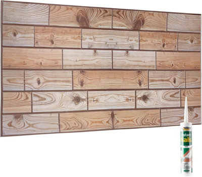 Faux Wood Wall Panels with Adhesive Included - Pack of 6 Sheets -Covering 29.76 ft²(2.76 m²) -Decorative Natural Oak Wooden Design