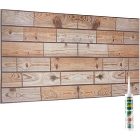 Faux Wood Wall Panels with Adhesive Included - Pack of 6 Sheets -Covering 29.76 ft²(2.76 m²) -Decorative Natural Oak Wooden Design