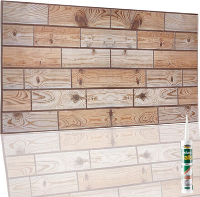 Faux Wood Wall Panels with Adhesive Included - Pack of 6 Sheets -Covering 29.76 ft²(2.76 m²) -Decorative Natural Oak Wooden Design - 7