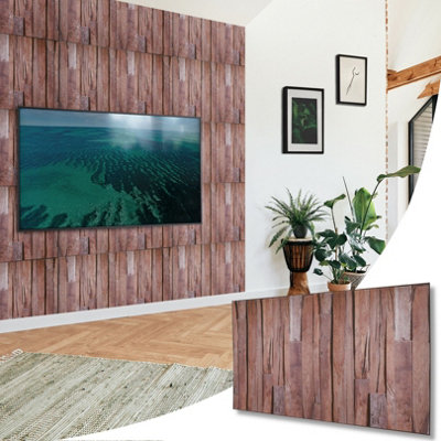 Faux Wood Wall Panels with Adhesive Included - Pack of 6 Sheets -Covering 29.76 ft²(2.76 m²) - Decorative Rustic Wood Pattern